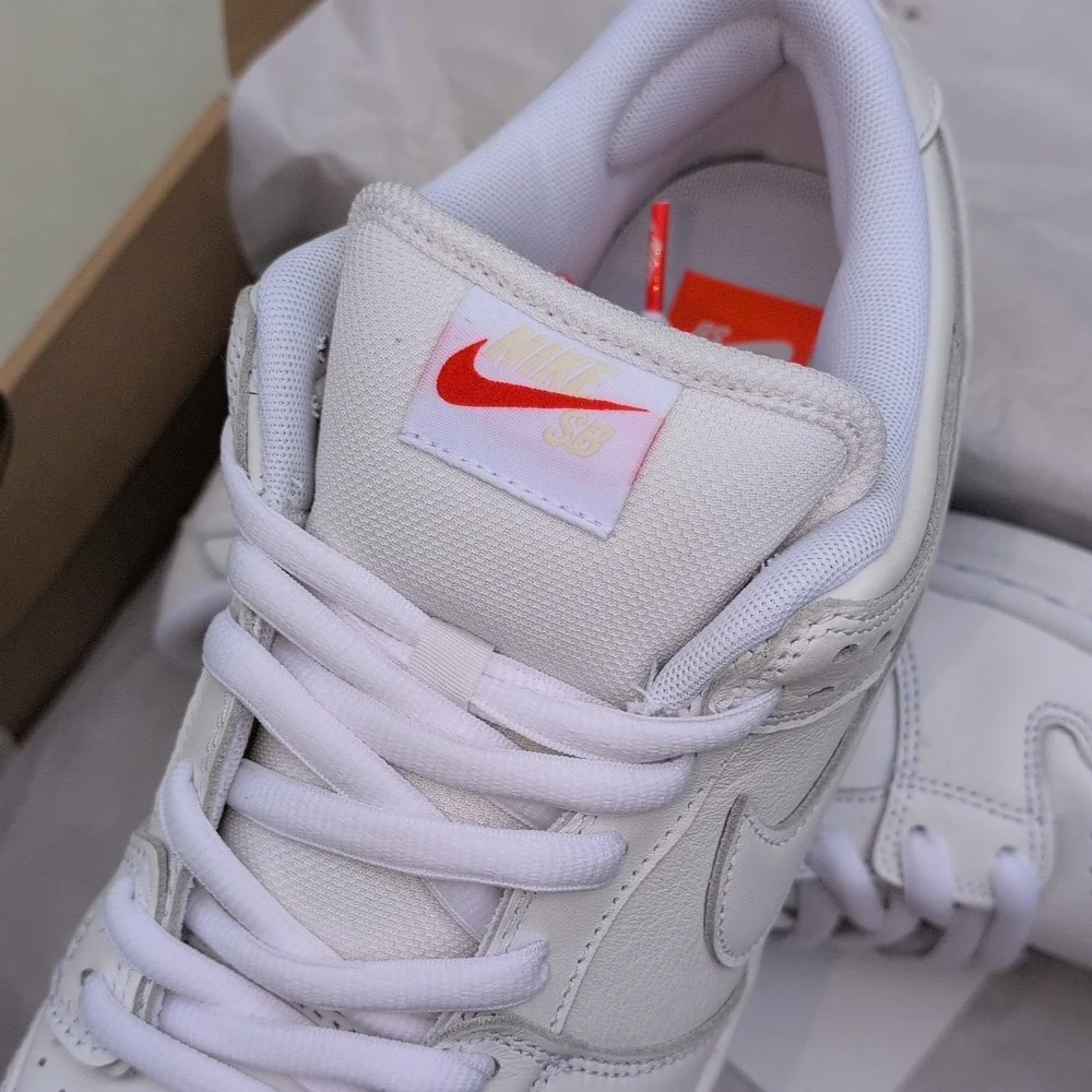 Nike SB Dunk Low Pro - Triple White Orange Label - Men's Size 11 ( FJ1674-100 ) - Picture 5 of 9